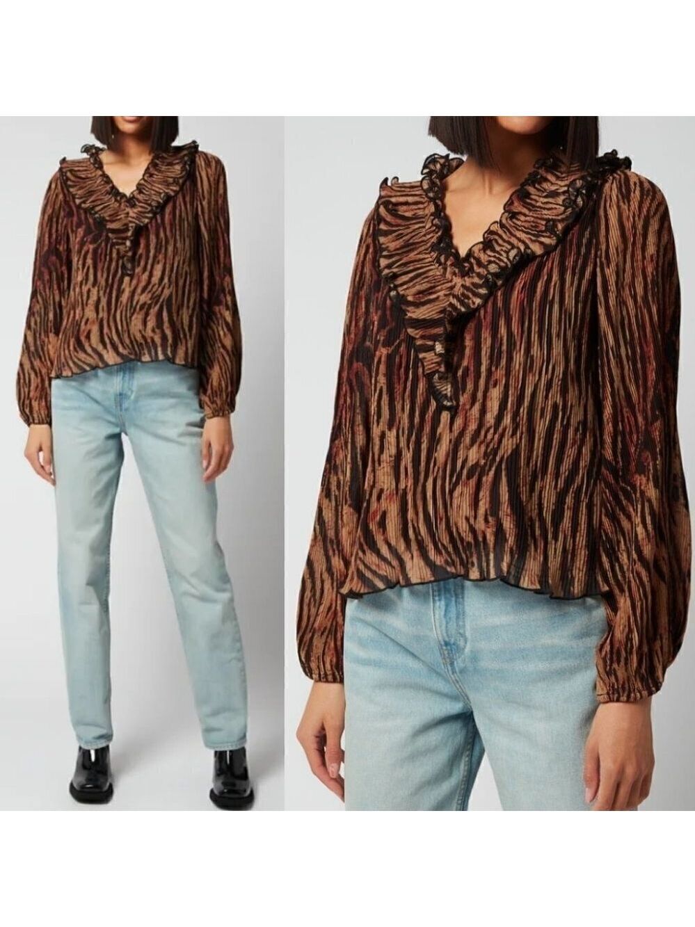 NWT Ganni | Pleated Georgette Blouse In Tiger's Eye